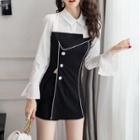 Set: Long-sleeve Slit Mini Shirt Dress + Shorts