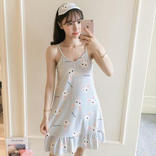 Rabbit Print Spaghetti Strap Sleep Dress