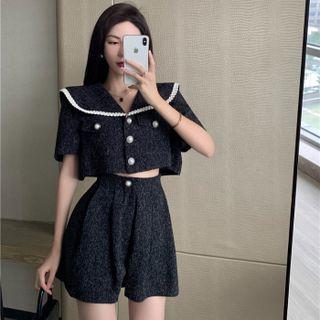 Short-sleeve Print Blouse / Wide-leg Shorts