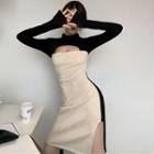 Two-tone Cutout Slit Midi Bodycon Dress