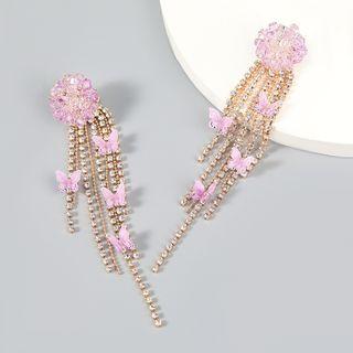 Butterfly Acrylic Rhinestone Fringed Earring 1 Pair - Purple - One Size