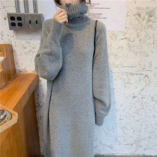 Plain Turtleneck Oversize Sweater Dress