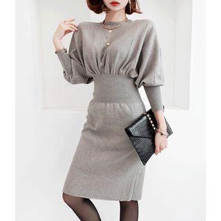 Batwing-sleeve Knit Sheath Dress