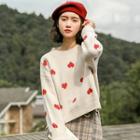 Heart Embroidered Sweater Off-white - One Size