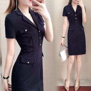 Short-sleeve Collar Mini Shift Dress