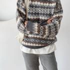 Patterned Wool Blend Sweater Gray - One Size