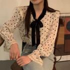 Bow-neck Dotted Blouse White - One Size