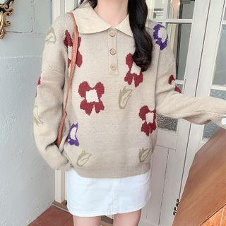 Floral Knit Polo Shirt
