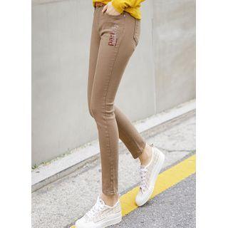 Letter-embroidered Skinny Pants
