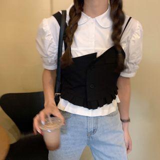 Short-sleeve Button-up Blouse / Camisole Top