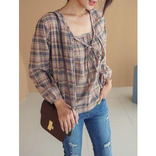 Plus Size Textured Plaid Cardigan & Sleeveless Top Set