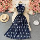 Sleeveless Collared Dotted Maxi A-line Dress