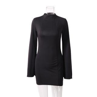 Mock Neck Long-sleeve Mini Sheath Dress