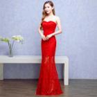 Strapless Lace Mermaid Evening Gown