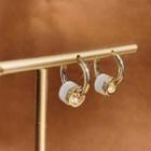 Faux Cat Eye Stone Alloy Hoop Earring 1 Pair - Gold & White - One Size