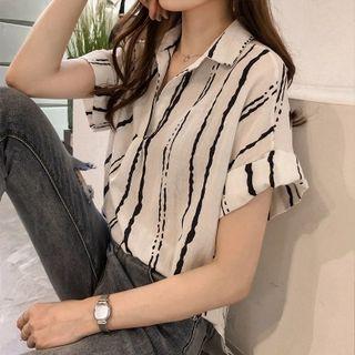 Striped Show-sleeve Blouse