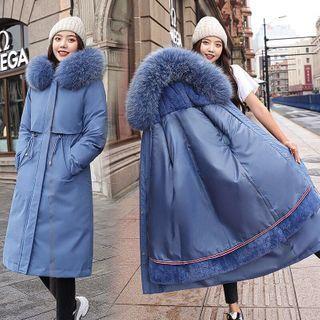 Faux Fur Trim Padded Long Coat