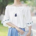 Embroidered Off-shoulder Short-sleeve Blouse