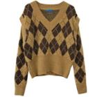 Detachable Sleeve Argyle Sweater Khaki - One Size