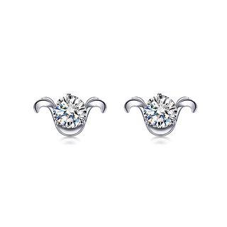925 Sterling Silver Twelve Horoscope Aries Stud Earrings With White Cubic Zircon