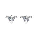 925 Sterling Silver Twelve Horoscope Aries Stud Earrings With White Cubic Zircon