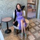Mock Neck Long-sleeve Top / Corduroy Pinafore Dress