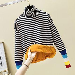 Mock-neck Long-sleeve Striped Sweater