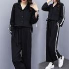 Set: Long-sleeve Striped Shirt + Straight-fit Pants