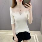 Short-sleeve Fray Hem Knit Top