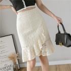 Ruffle Hem Mini Straight-cut Lace Skirt