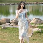 Set: Sleeveless Ruffled Lace Top + Midi A-line Skirt