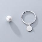 Non-matching 925 Sterling Silver Hoop Disc & Faux Pearl Earring 1 Pair - As Shown In Figure - One Size