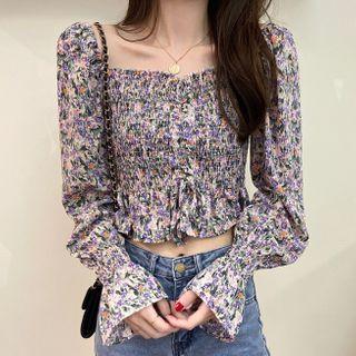 Floral Print Long Sleeve Crop Top
