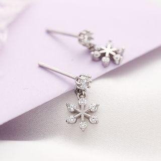 925 Sterling Silver Rhinestone Snowflake Dangle Earring 1 Pair - Earrings - One Size