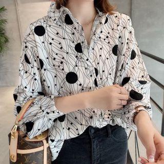Long-sleeve Dot Print Chiffon Blouse