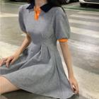 Short-sleeve Collared Mini A-line Dress Gray - One Size