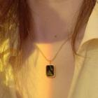 Rectangular Pendant Necklace 1pc - Gold & Black - One Size