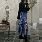 Irregular Tie-dyed A-line Midi Skirt
