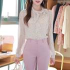 Tie-neck Ruffled Heart-leopard Blouse