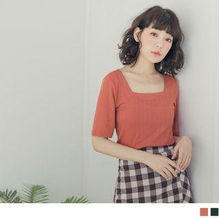 Elbow Sleeve Square Neck Top