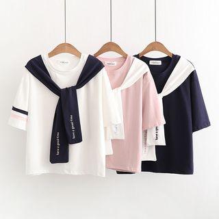 Elbow-sleeve Scarfed T-shirt