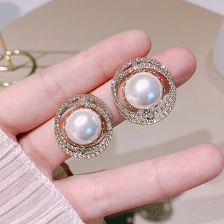 Faux Pearl Rhinestone Stud Earring 1 Pair - White - One Size