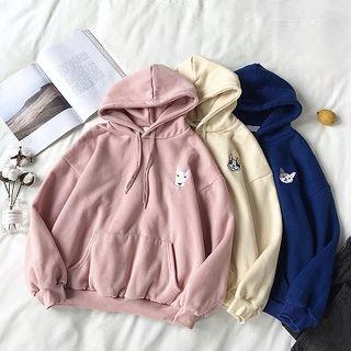 Puppy Embroidered Fleece Long-sleeve Hooded Sweatshirt