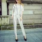 Set: Striped Elbow Sleeve T-shirt + Slim Fit Pants