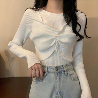 Mock Two-piece Long-sleeve Ruched Knit Top