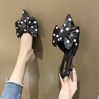 Bow Accent Dotted Pointed Kitten-heel Mules