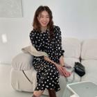 Polka-dot Satin Long Shift Dress