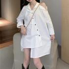 Plain Off-shoulder Long-sleeve Loose-fit Shirt White - One Size
