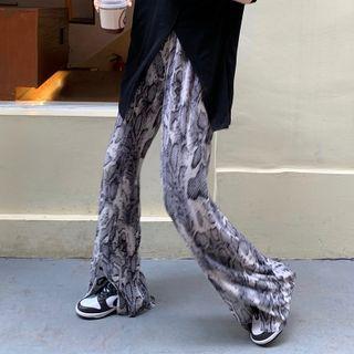 Printed Wide Leg Pants White - One Size