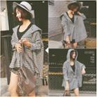 Long Sleeve Plaid Hooded Jacket As Shown In Figure - One Size